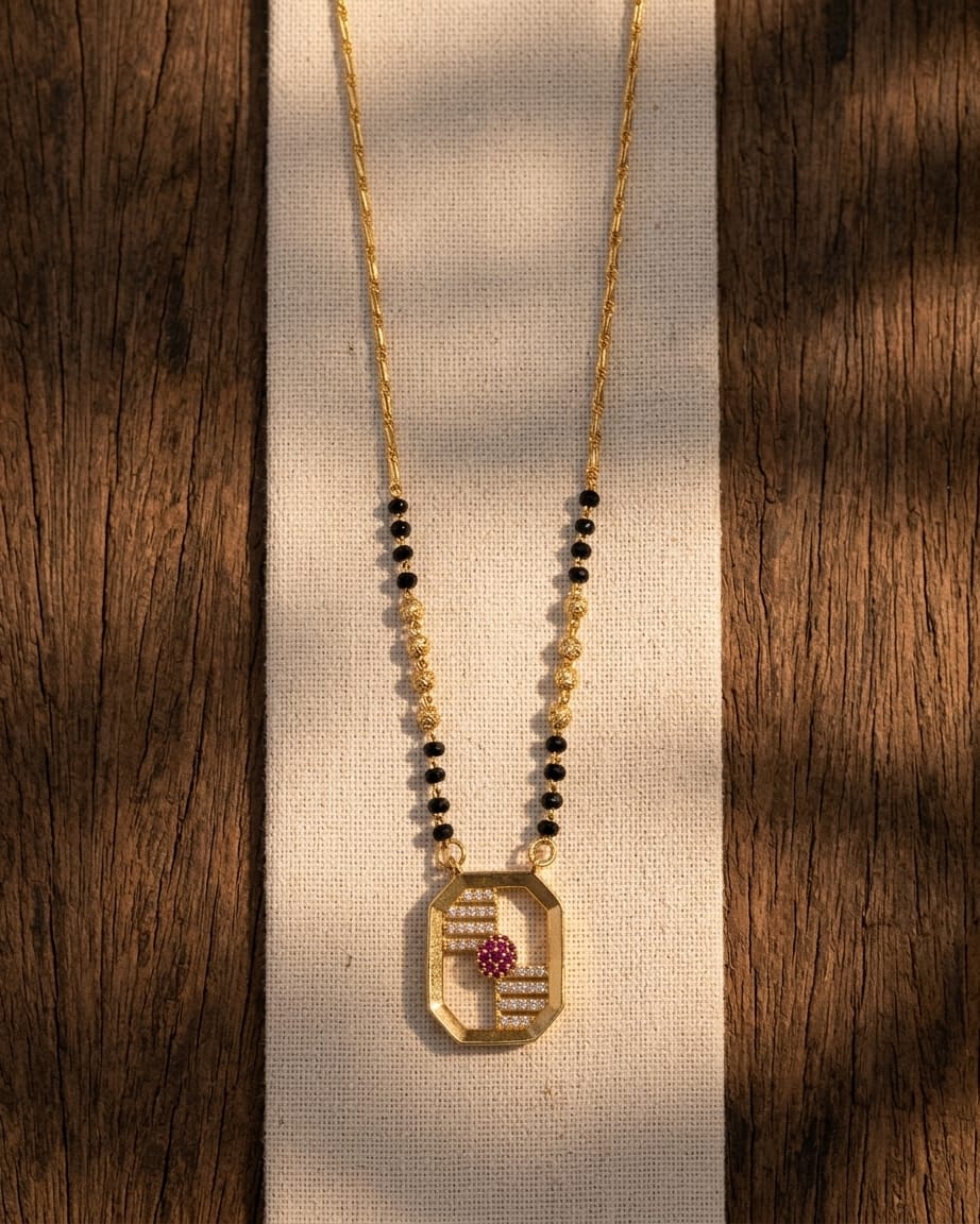 Ruby Aura Geometric 18K Gold Plated Mangalsutra Necklace