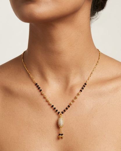 Oval CZ Tassel 18K Gold Plated Mangalsutra Necklace