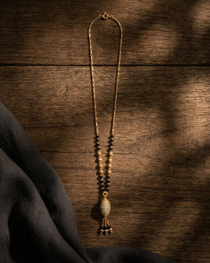 Oval CZ Tassel 18K Gold Plated Mangalsutra Necklace