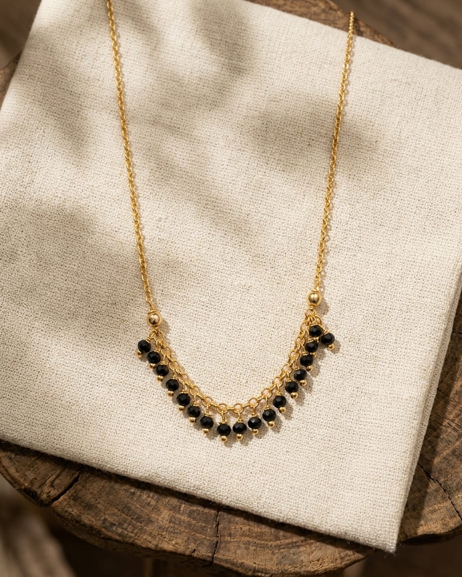 Minimal Black Bead Drape 18K Gold Plated Mangalsutra Necklace