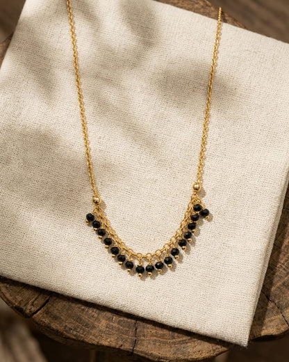Minimal Black Bead Drape 18K Gold Plated Mangalsutra Necklace