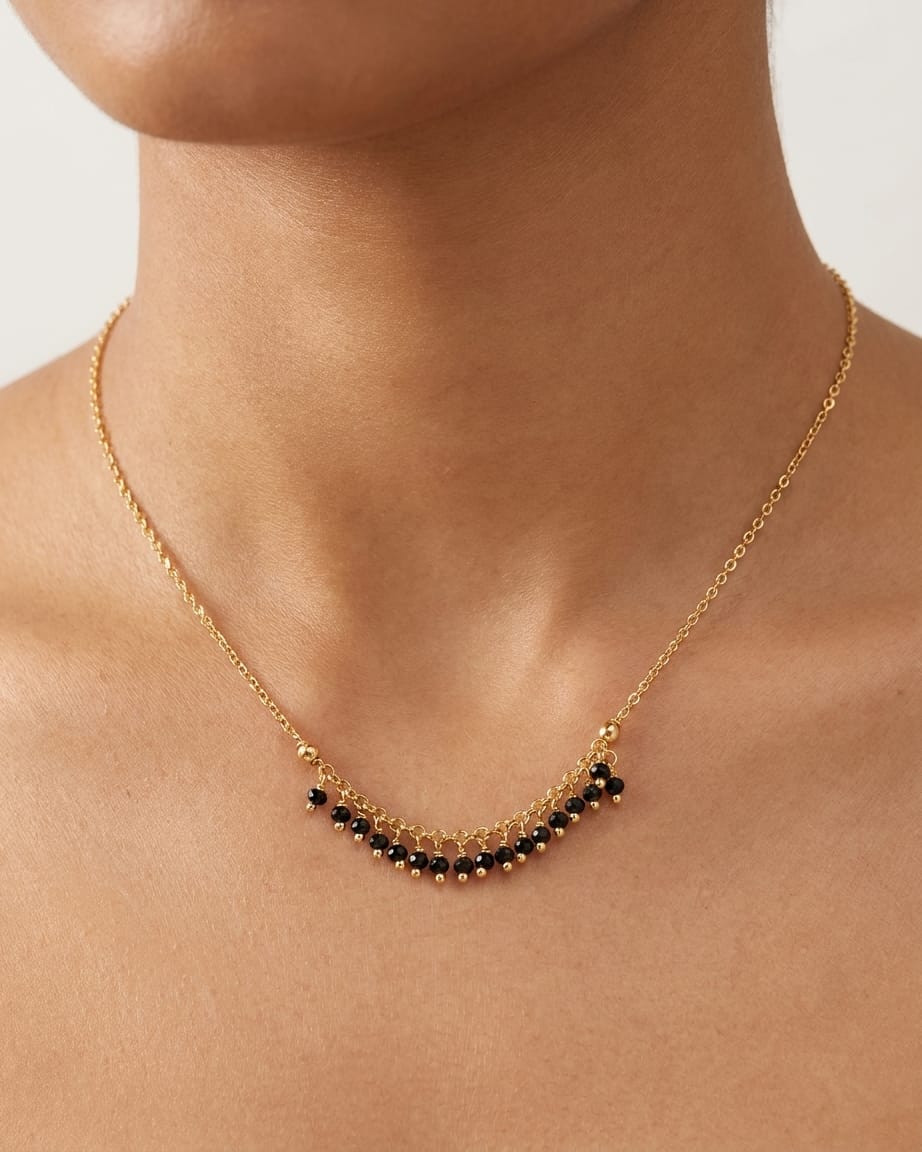 Minimal Black Bead Drape 18K Gold Plated Mangalsutra Necklace