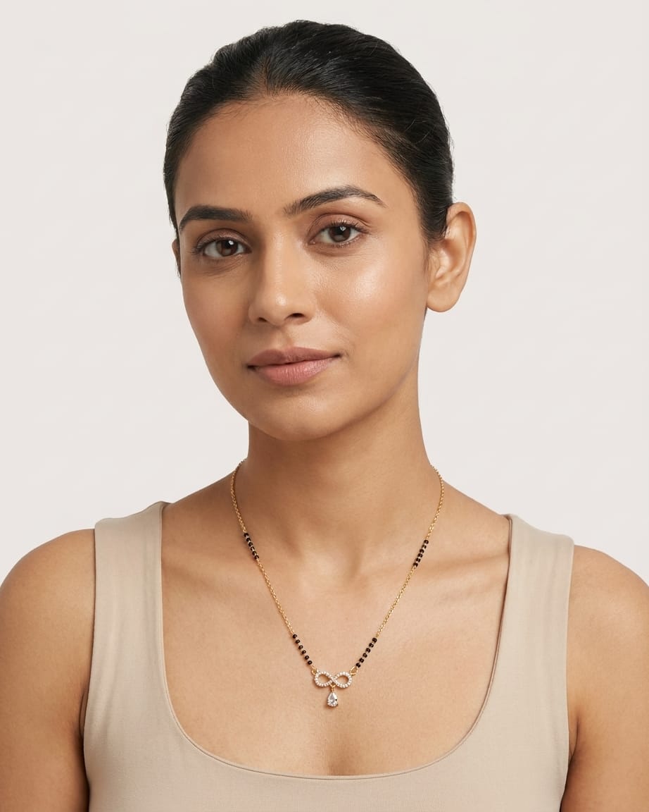 Infinity Drop 18K Gold Plated Black Bead Mangalsutra Necklace