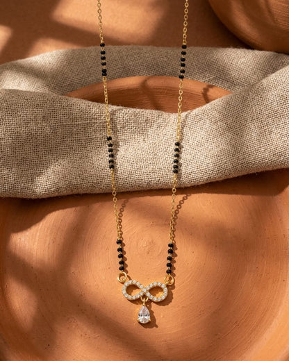 Infinity Drop 18K Gold Plated Black Bead Mangalsutra Necklace
