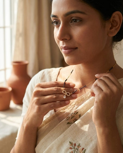 Infinity Drop 18K Gold Plated Black Bead Mangalsutra Necklace