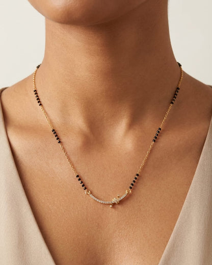 Celestial Curve 18K Gold Plated Black Bead Mangalsutra Necklace