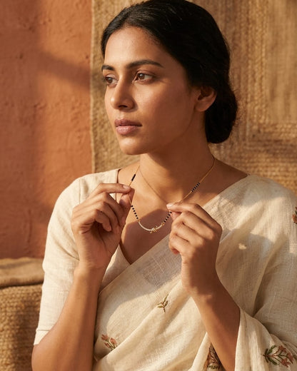 Celestial Curve 18K Gold Plated Black Bead Mangalsutra Necklace