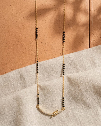 Celestial Curve 18K Gold Plated Black Bead Mangalsutra Necklace