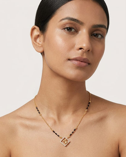 Infinity Love 18K Gold Plated CZ Black Bead Mangalsutra Necklace