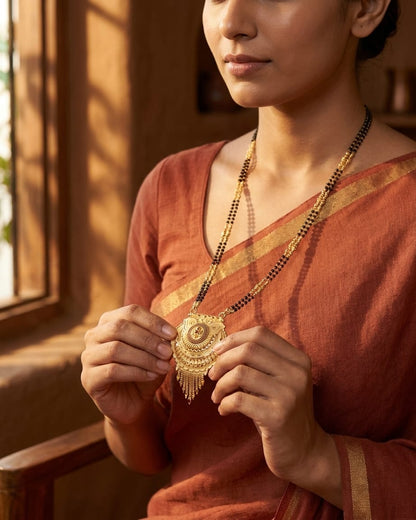 Aaradhya Temple Design 18K Gold Plated Mangalsutra | Traditional Statement Pendant for Women