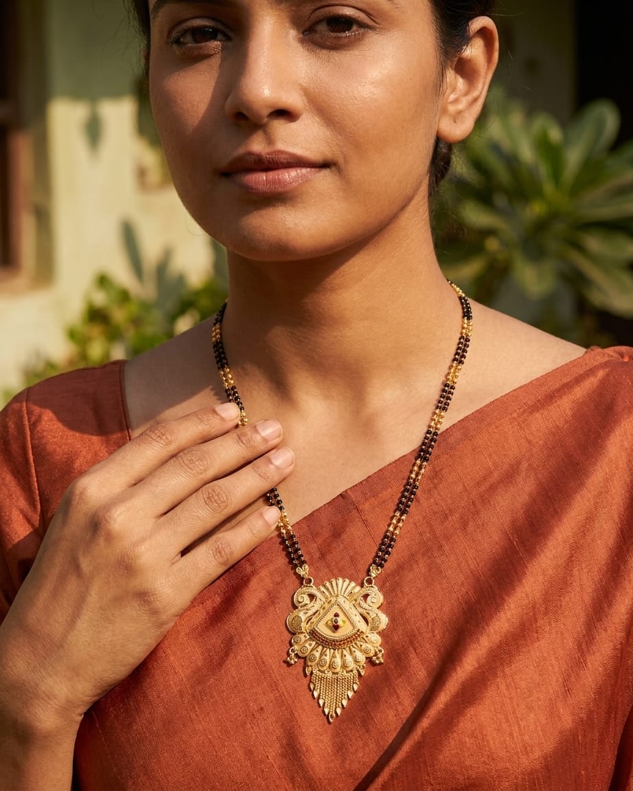 Vaidehi Temple Design 18K Gold Plated Mangalsutra | Traditional Handcrafted Pendant for Women