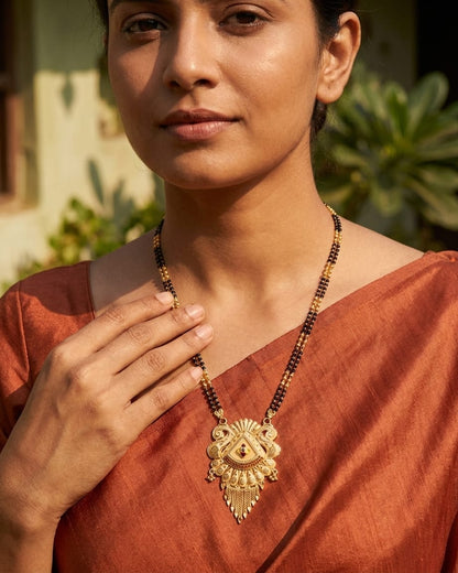 Vaidehi Temple Design 18K Gold Plated Mangalsutra | Traditional Handcrafted Pendant for Women