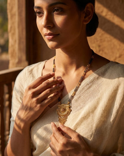 Aadhira Temple Design 18K Gold Plated Mangalsutra | Traditional Handcrafted Pendant for Women