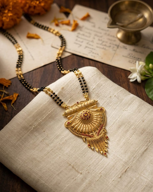 Aadhira Temple Design 18K Gold Plated Mangalsutra | Traditional Handcrafted Pendant for Women