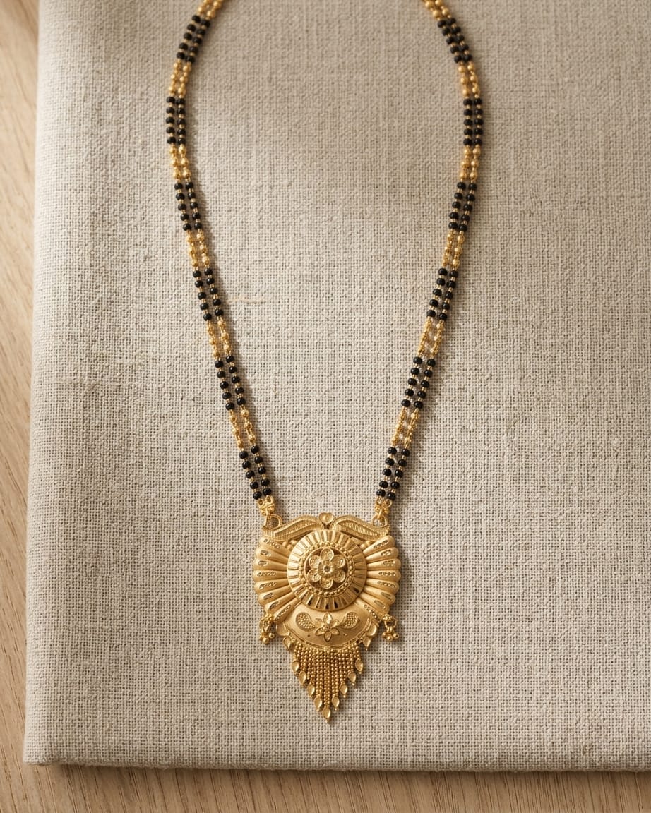Avani Temple Design 18K Gold Plated Mangalsutra | Traditional Floral Pendant for Women
