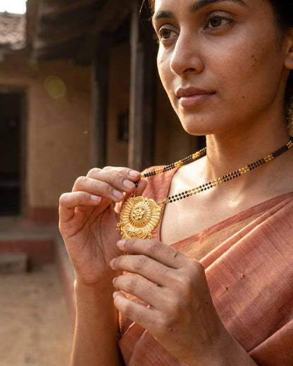 Avani Temple Design 18K Gold Plated Mangalsutra | Traditional Floral Pendant for Women