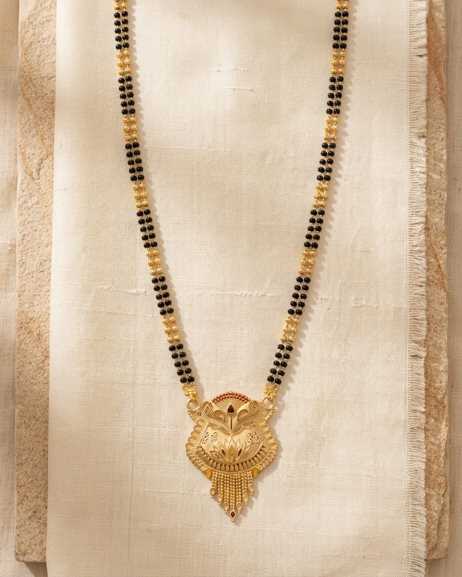 Ishani Lotus Temple 18K Gold Plated Mangalsutra | Traditional Handcrafted Pendant for Women