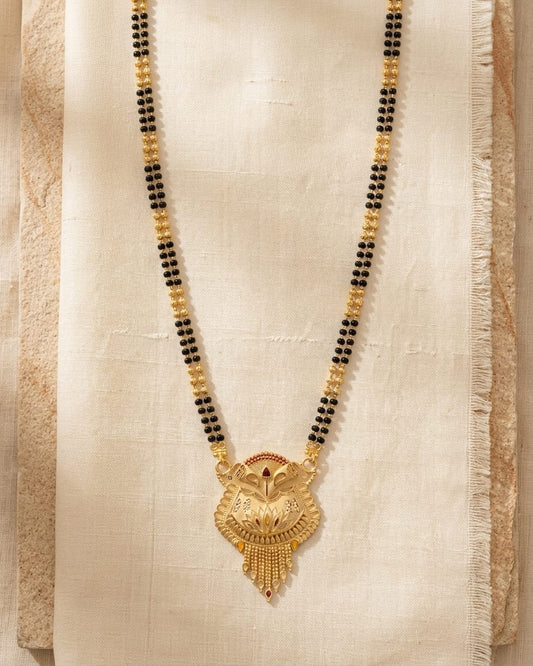 Ishani Lotus Temple 18K Gold Plated Mangalsutra | Traditional Handcrafted Pendant for Women