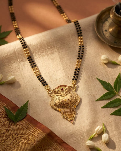 Ishani Lotus Temple 18K Gold Plated Mangalsutra | Traditional Handcrafted Pendant for Women