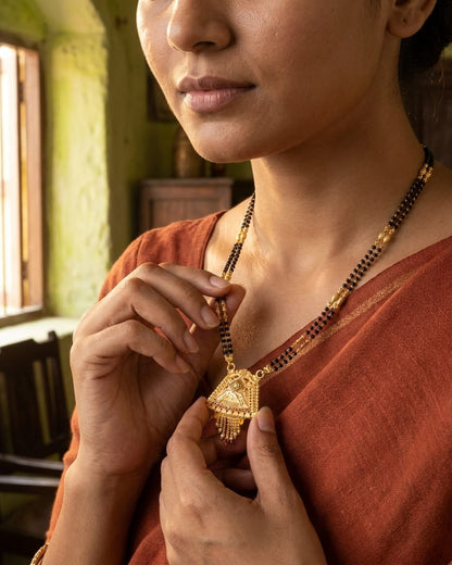 Vaishnavi Temple Design 18K Gold Plated Mangalsutra | Traditional Statement Pendant for Women