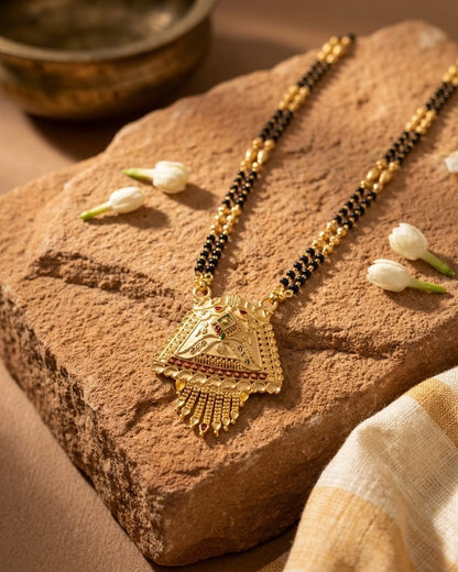 Vaishnavi Temple Design 18K Gold Plated Mangalsutra | Traditional Statement Pendant for Women