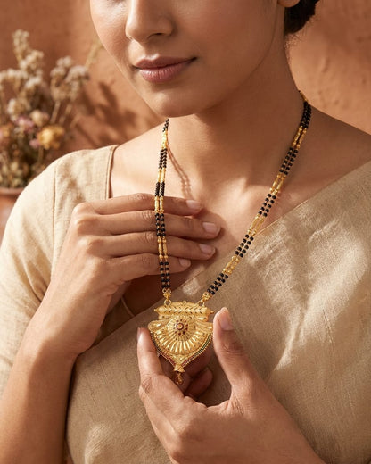 Aarohi Royal Temple 18K Gold Plated Mangalsutra | Traditional Statement Pendant for Women