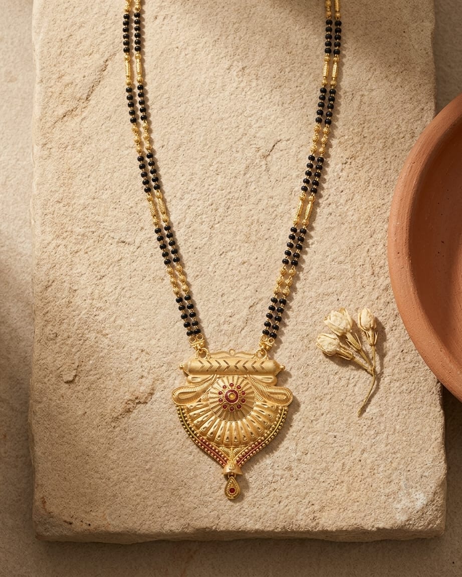 Aarohi Royal Temple 18K Gold Plated Mangalsutra | Traditional Statement Pendant for Women