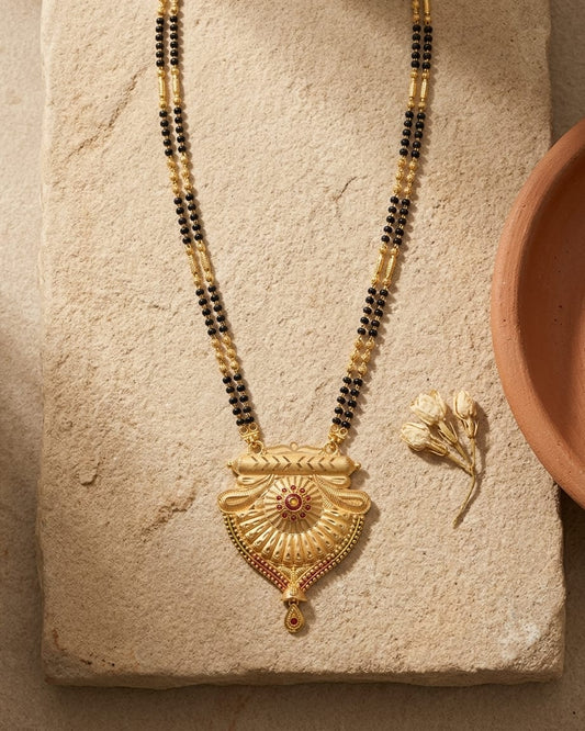 Aarohi Royal Temple 18K Gold Plated Mangalsutra | Traditional Statement Pendant for Women