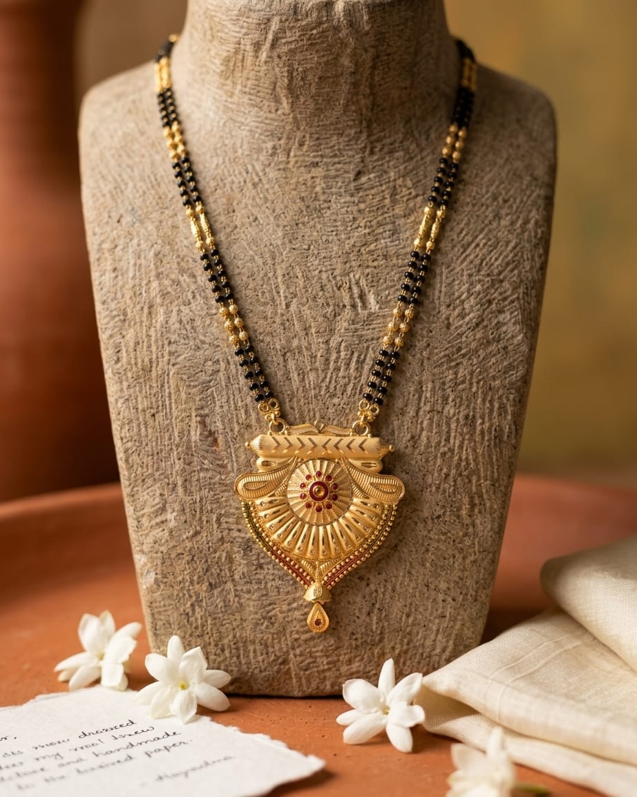 Aarohi Royal Temple 18K Gold Plated Mangalsutra | Traditional Statement Pendant for Women