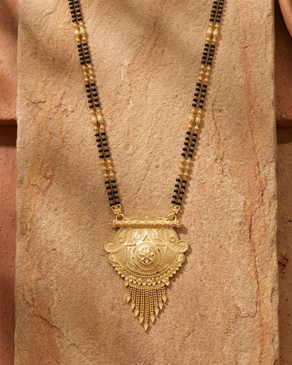 Meher Temple Design 18K Gold Plated Mangalsutra | Traditional Floral Pendant for Women