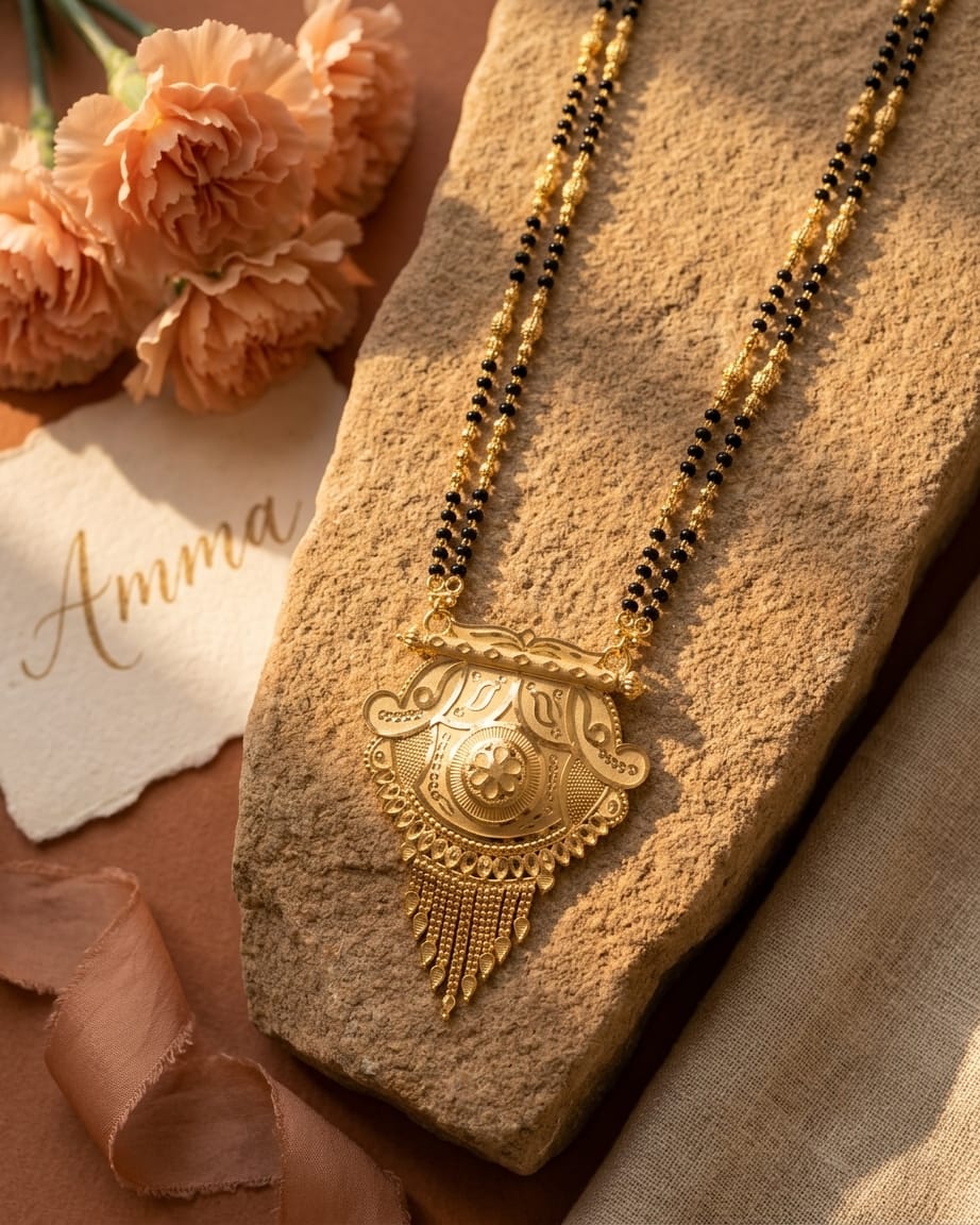 Meher Temple Design 18K Gold Plated Mangalsutra | Traditional Floral Pendant for Women