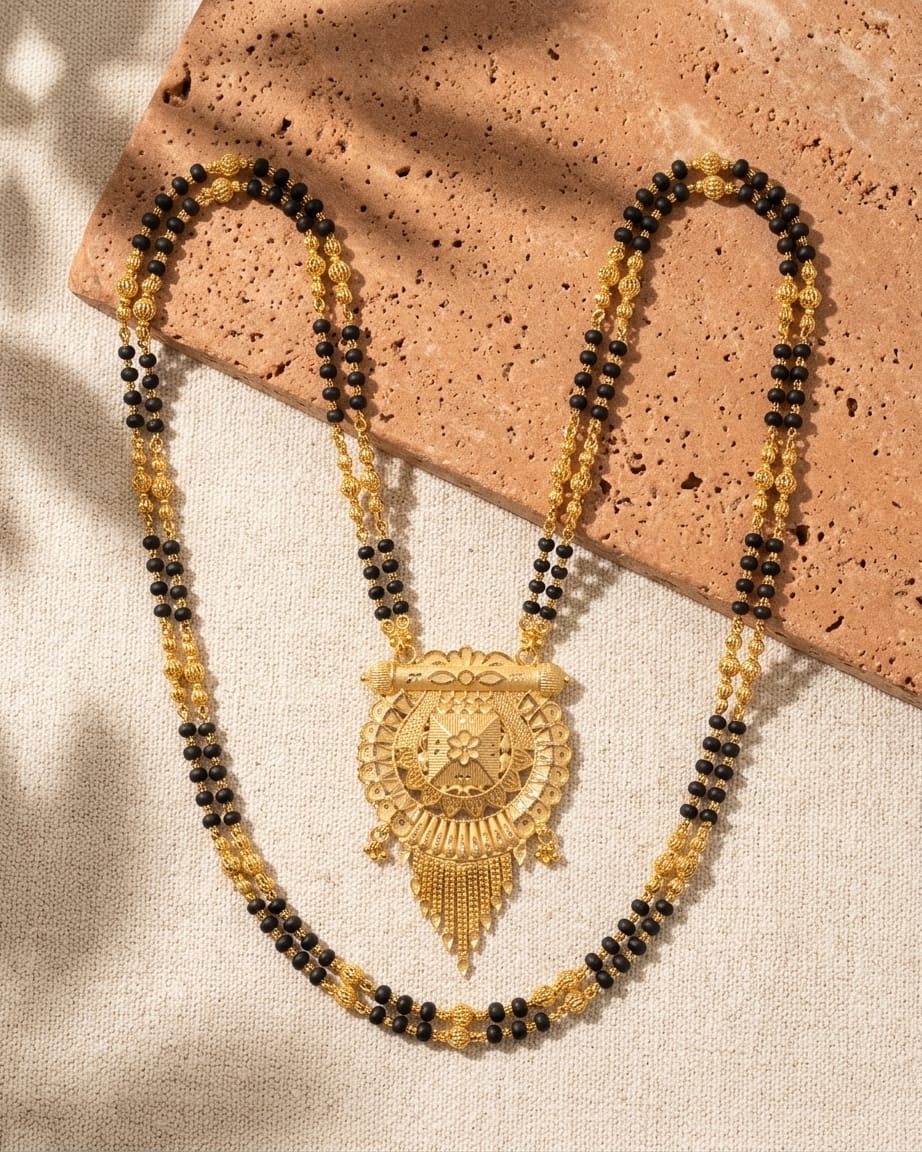 Kavya Temple Design 18K Gold Plated Mangalsutra | Traditional Floral Pendant for Women