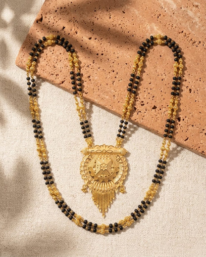 Kavya Temple Design 18K Gold Plated Mangalsutra | Traditional Floral Pendant for Women