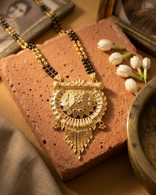 Kavya Temple Design 18K Gold Plated Mangalsutra | Traditional Floral Pendant for Women