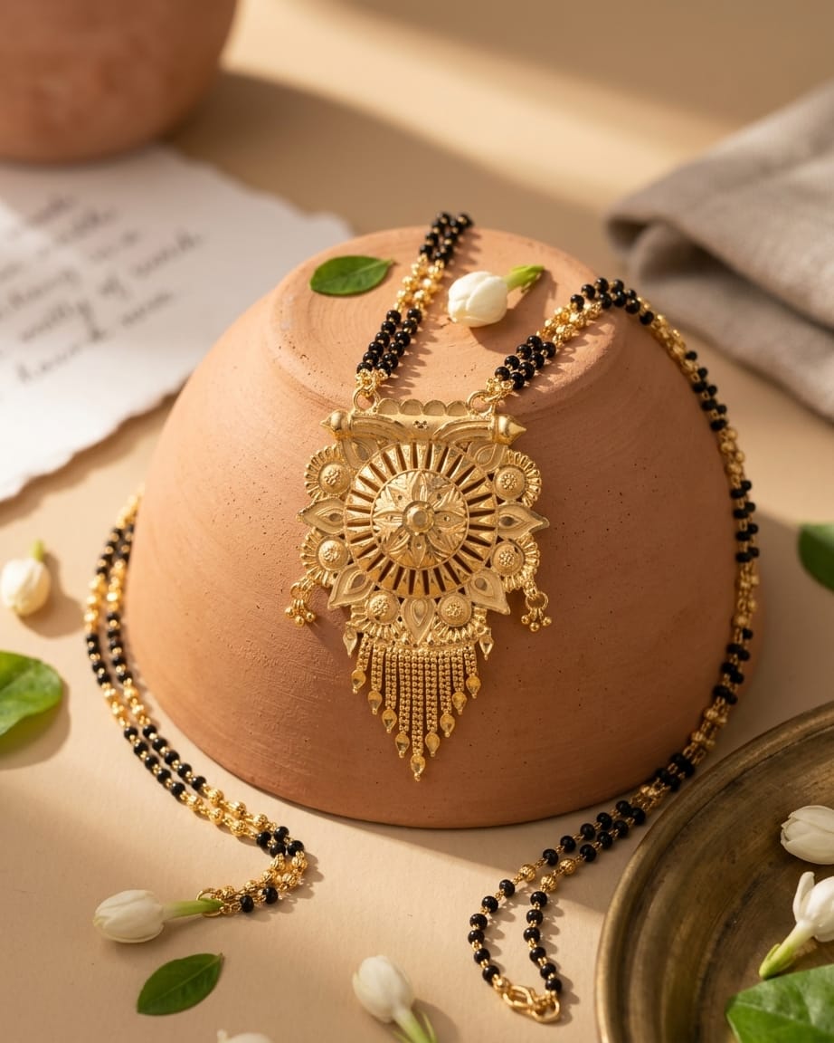 Surya Temple Floral 18K Gold Plated Mangalsutra | Traditional Statement Pendant for Women