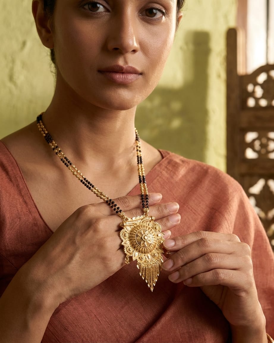 Surya Temple Floral 18K Gold Plated Mangalsutra | Traditional Statement Pendant for Women