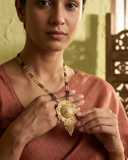 Surya Temple Floral 18K Gold Plated Mangalsutra | Traditional Statement Pendant for Women