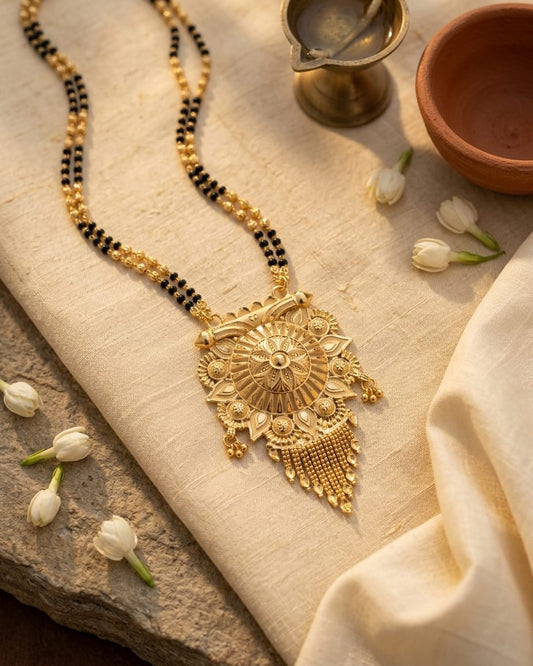 Surya Temple Floral 18K Gold Plated Mangalsutra | Traditional Statement Pendant for Women