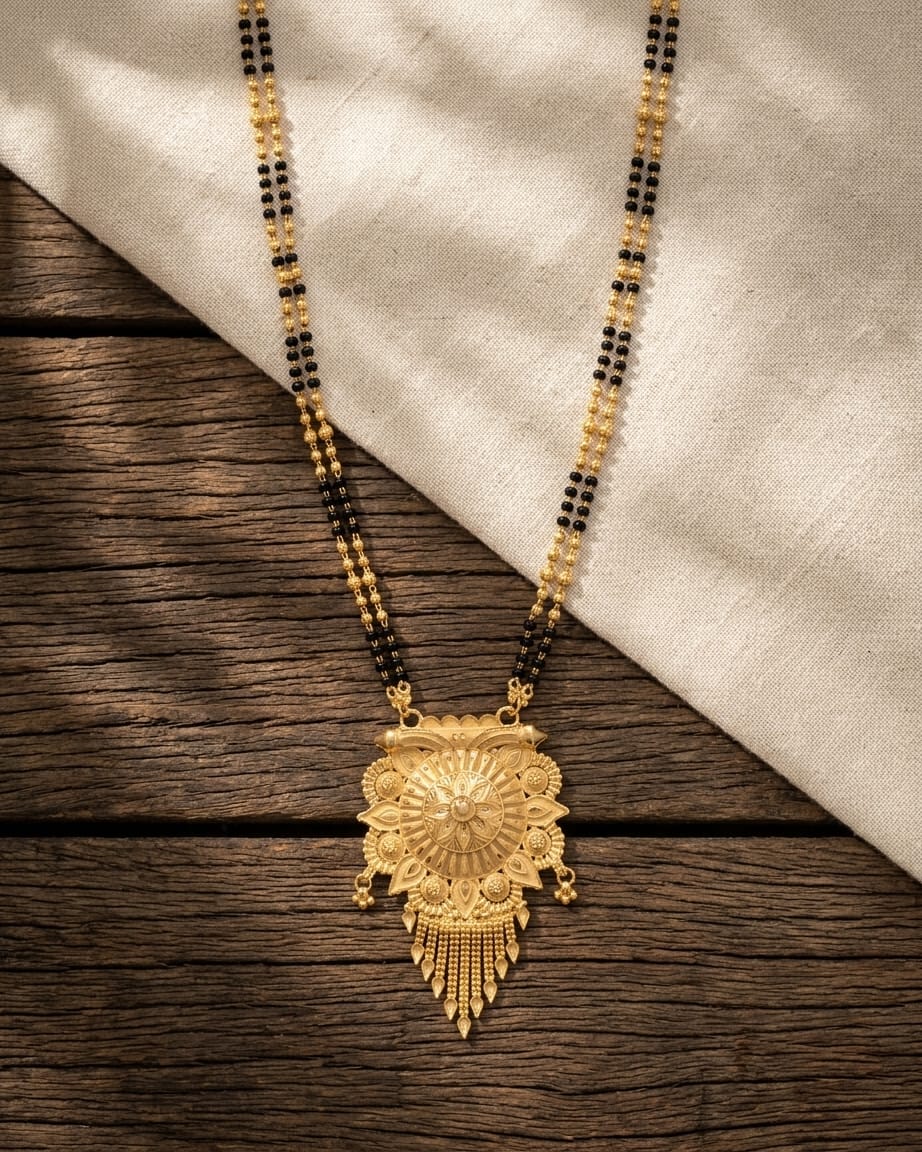 Surya Temple Floral 18K Gold Plated Mangalsutra | Traditional Statement Pendant for Women