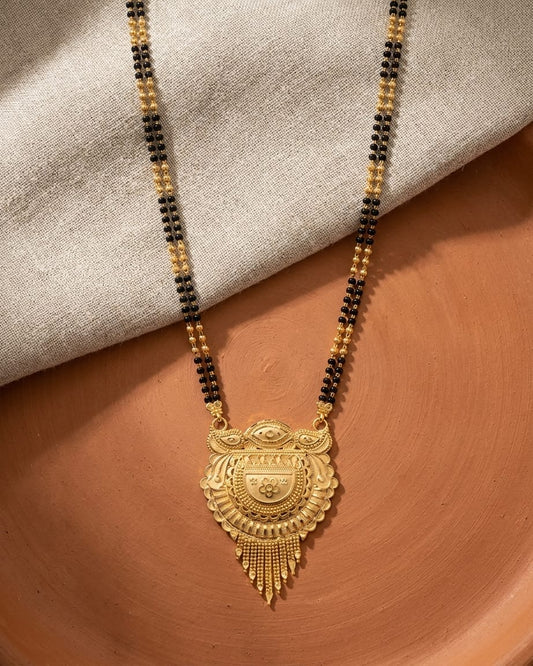 Royal Heritage Temple 18K Gold Plated Mangalsutra | Traditional Double Black Bead Pendant for Women