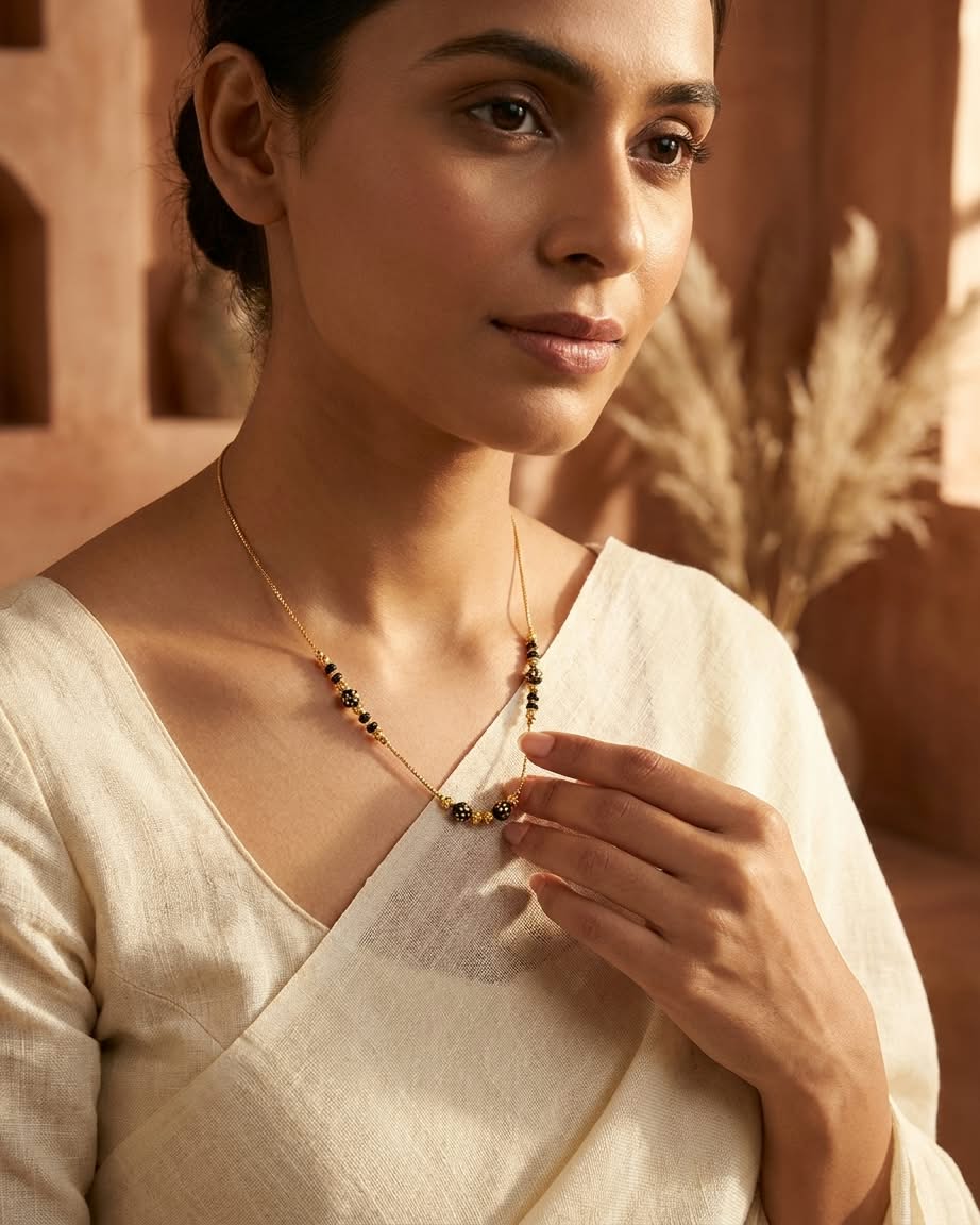 Elegant Black & Gold Beaded Mangalsutra Necklace