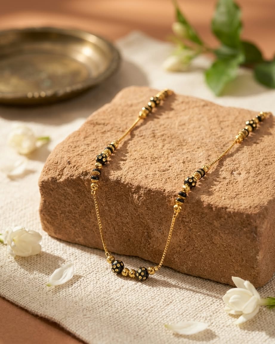Elegant Black & Gold Beaded Mangalsutra Necklace