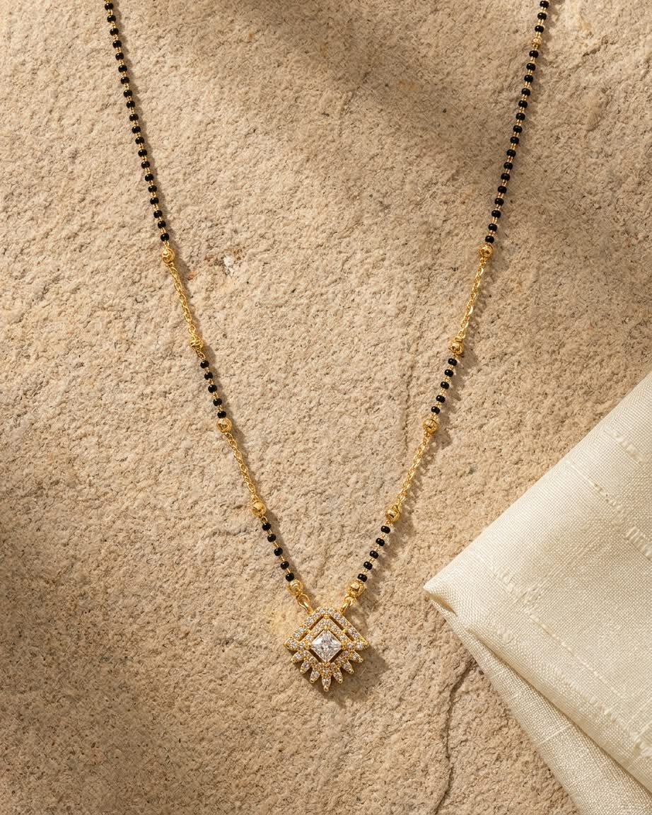 Elegant Gold & Black Diamond Pendant Mangalsutra