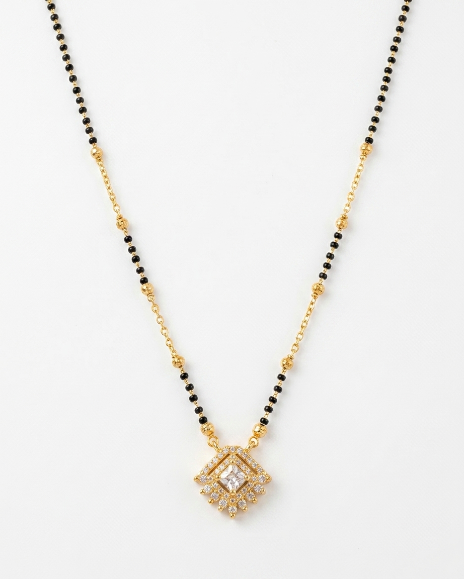 Elegant Gold & Black Diamond Pendant Mangalsutra