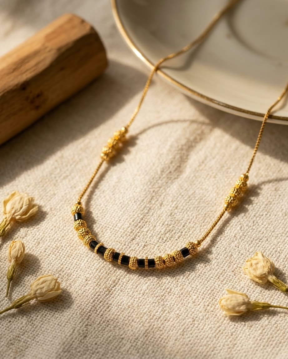 Classic Black & Gold Beaded Mangalsutra Necklace