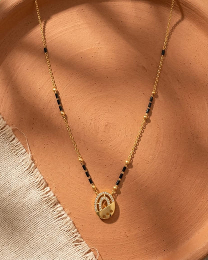 Elegant Gold & Black Beaded Lock Pendant Mangalsutra