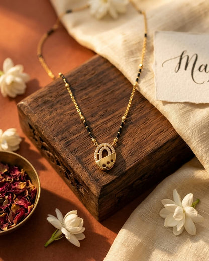 Elegant Gold & Black Beaded Lock Pendant Mangalsutra