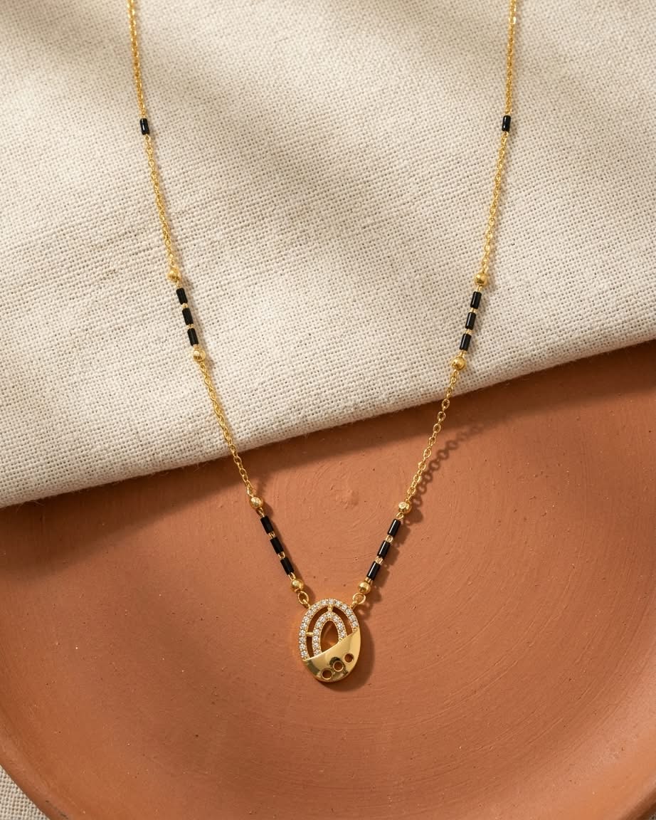Elegant Gold & Black Beaded Lock Pendant Mangalsutra