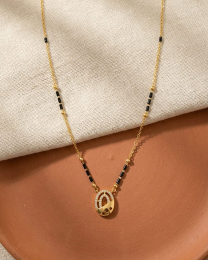 Elegant Gold & Black Beaded Lock Pendant Mangalsutra