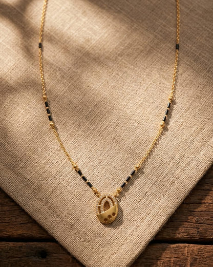 Elegant Gold & Black Beaded Lock Pendant Mangalsutra